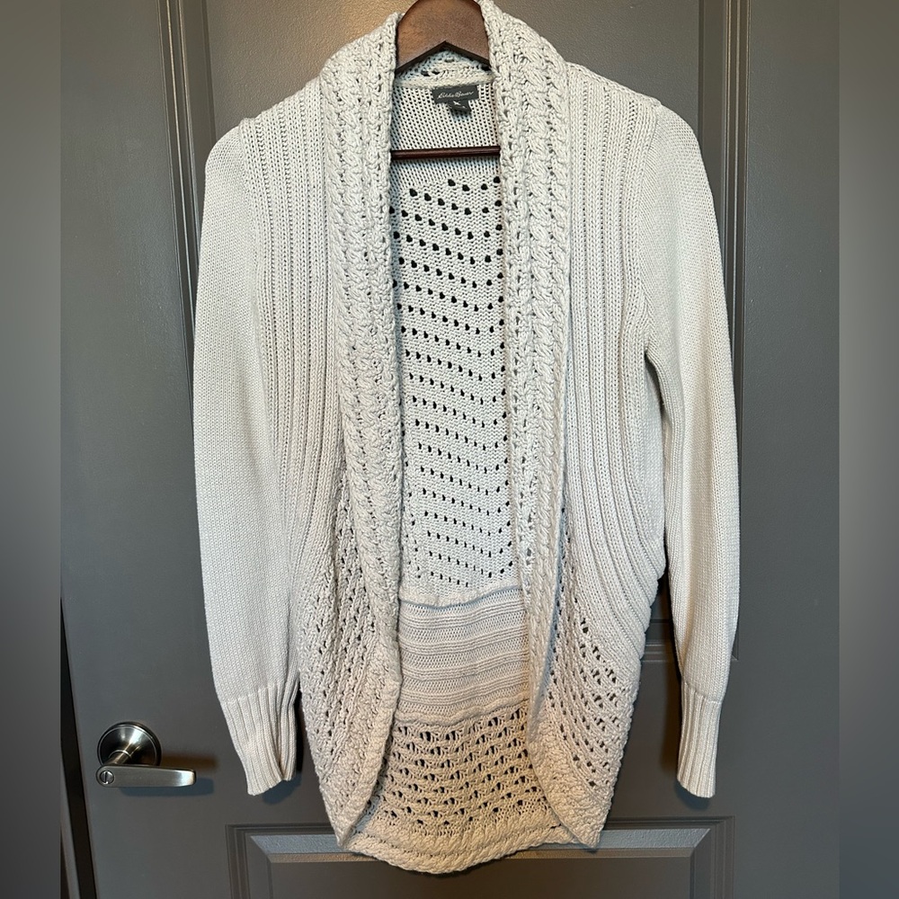 Eddie Bauer White Open-Front Cardigan